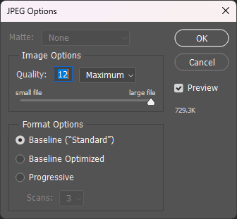 jpeg options dialog